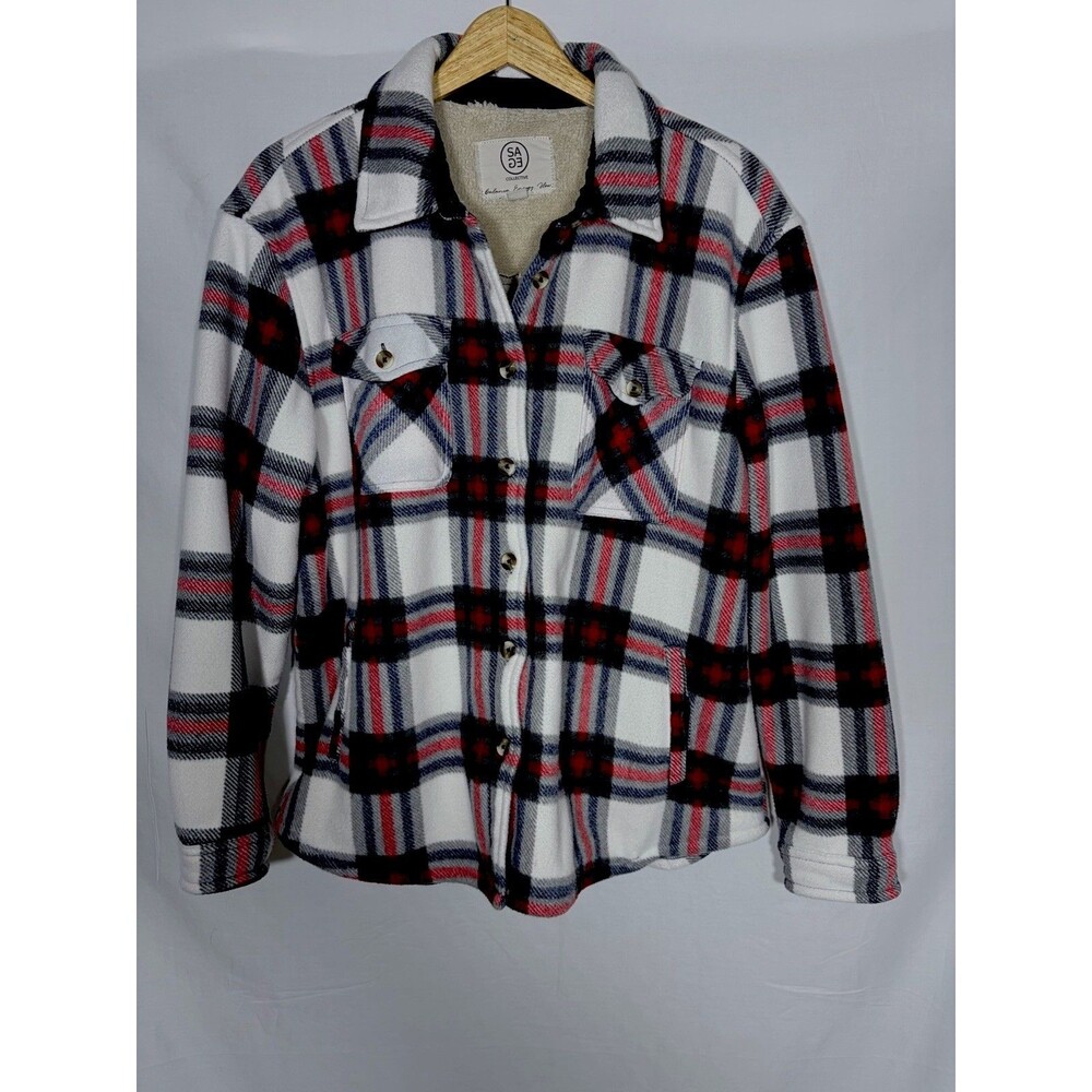 Sage Collective Women's Flannel Jacket Plaid Shacket Sherpa Lined Size XL